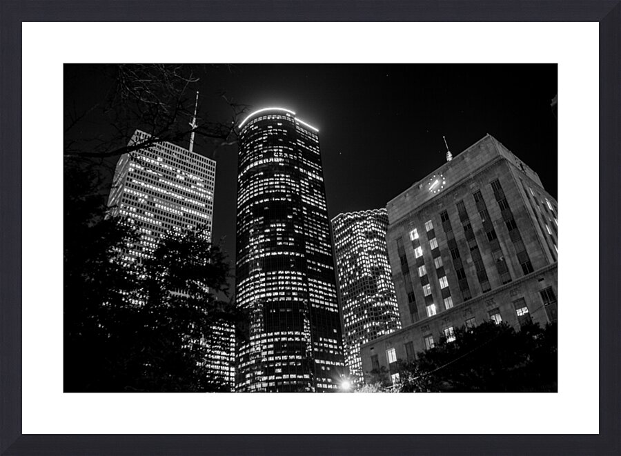 shell building and houston city hall at night  ho Picture Frame print