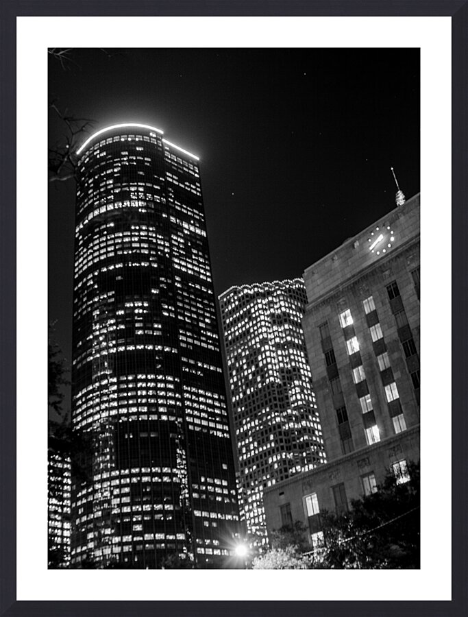 shell building and houston city hall at night  ve Picture Frame print