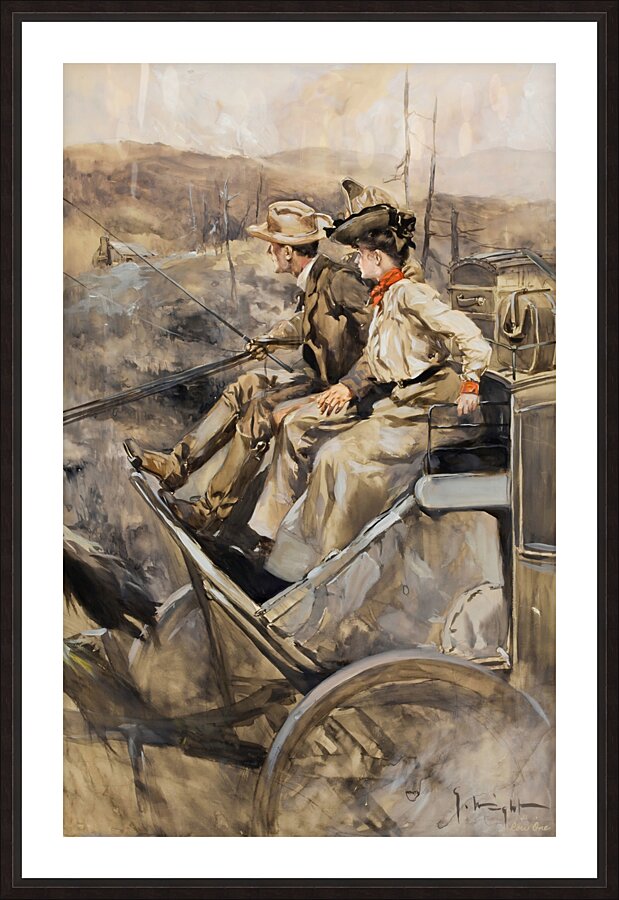 1910 couple on stagecoach george hand wright Picture Frame print