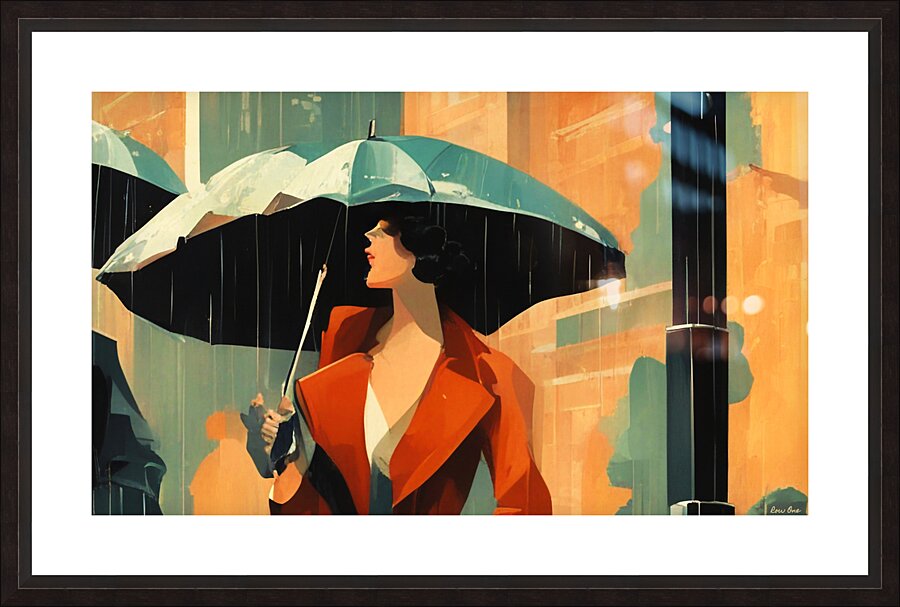 woman with umbrella in rain Picture Frame print