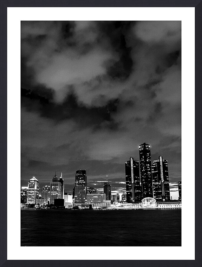detroit michigan skyline windsor ontario canada Picture Frame print