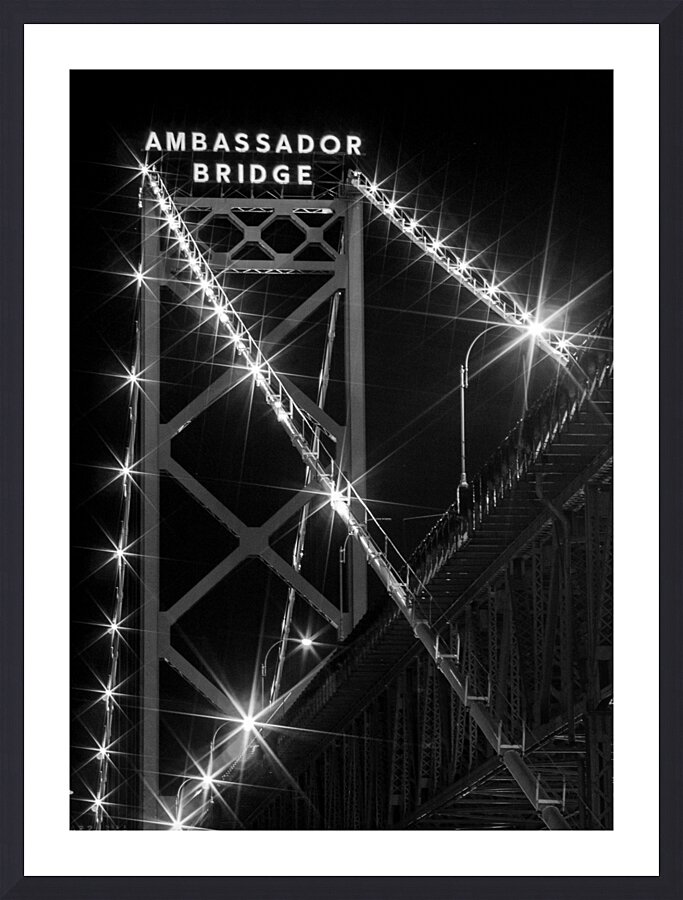 ambassador bridge at night  vertical 3032 Bridge Picture Frame print