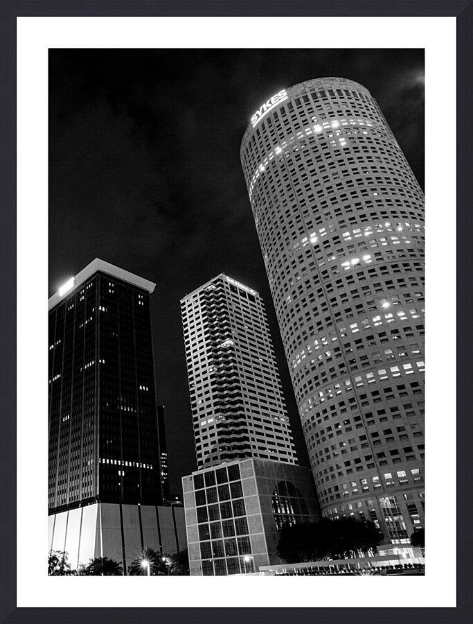 sykes building at night  vertical 1119 Sykes 13k. Picture Frame print