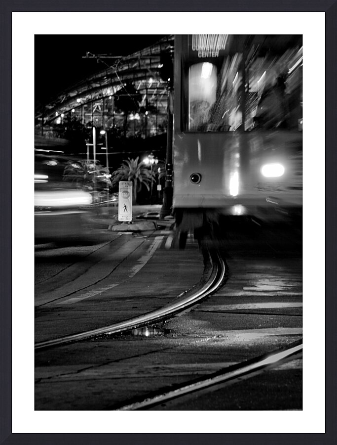 taxi and street car channelside  vertical 1107 Ei Picture Frame print