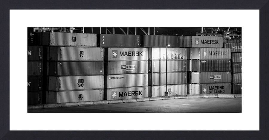 maersk shipping containers at night  panoramic 26 Picture Frame print