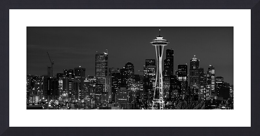 downtown seattle skyline at night  panoramic 2691 Picture Frame print