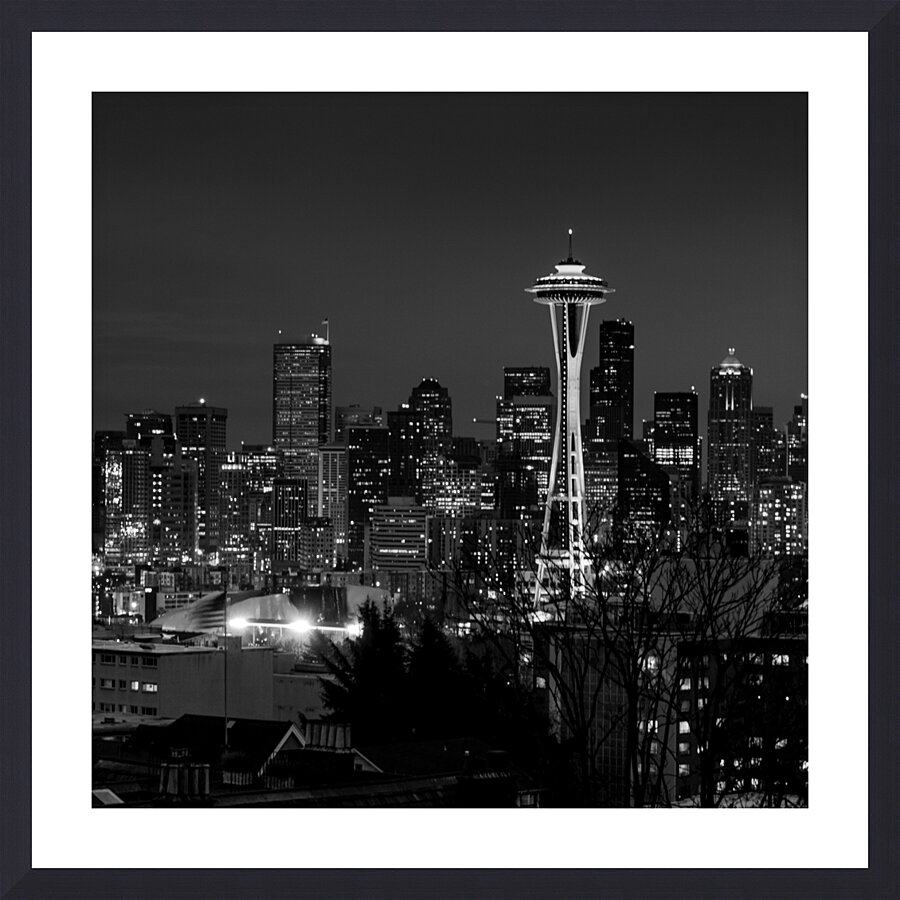 downtown seattle skyline at night  square 2691 Ke Picture Frame print