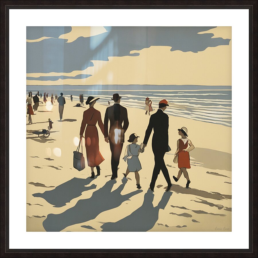 people walking on the beach Picture Frame print