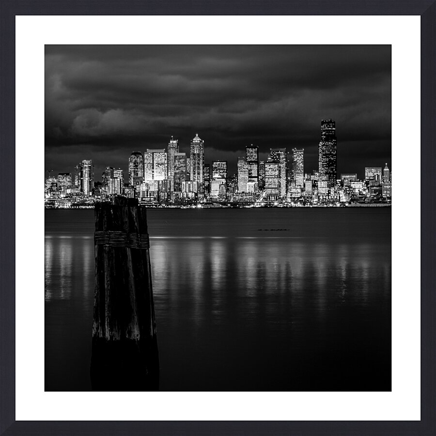 seattle skyline at night elliot bay  square 294 E Picture Frame print