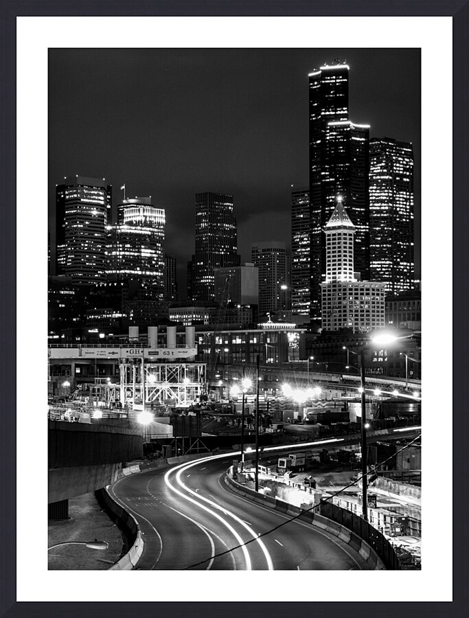 seattle skyline over alaskan way  vertical 2673 A Picture Frame print