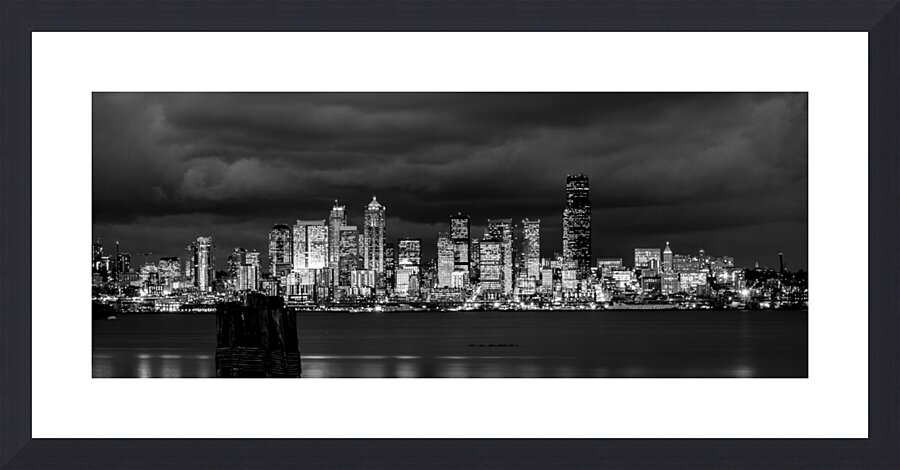 seattle skyline at night elliot bay  panoramic 29 Picture Frame print