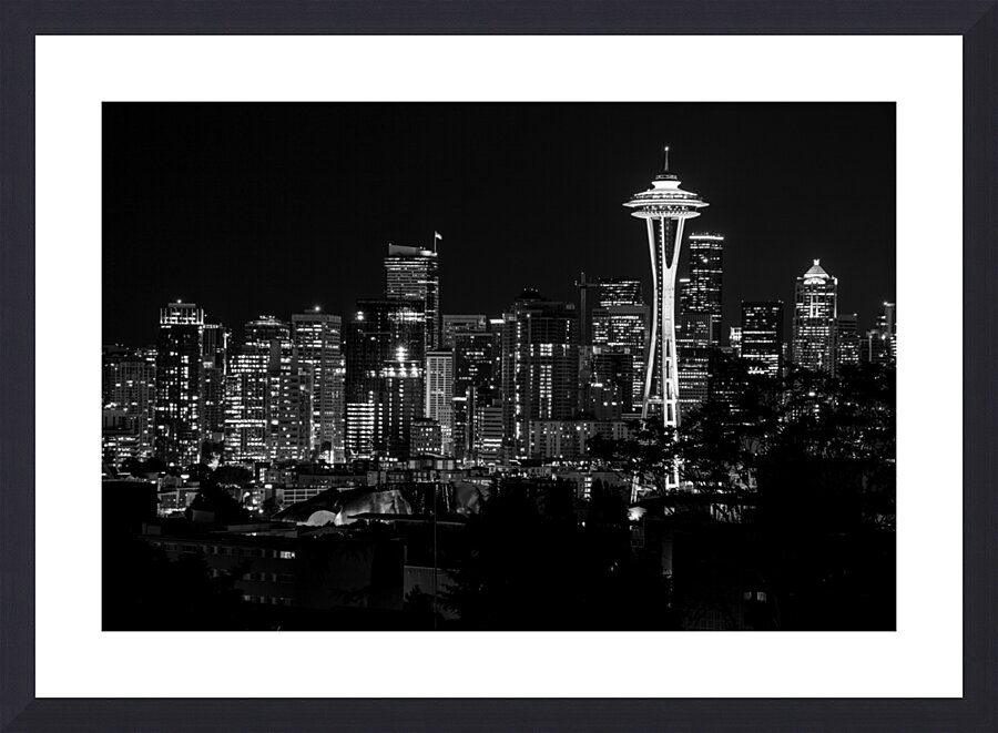 seattle skyline at night  horizontal 2681 Emerald Picture Frame print