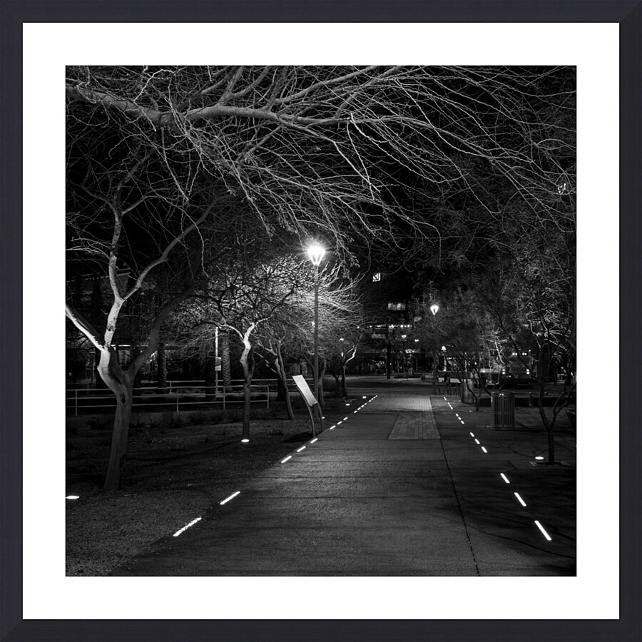 lit path near phoenix central station  square 195 Picture Frame print