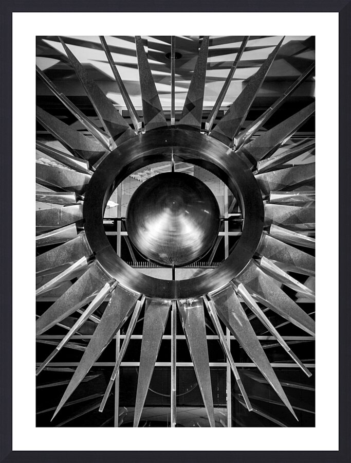 metal sun on phoenix city hall building  vertical Picture Frame print