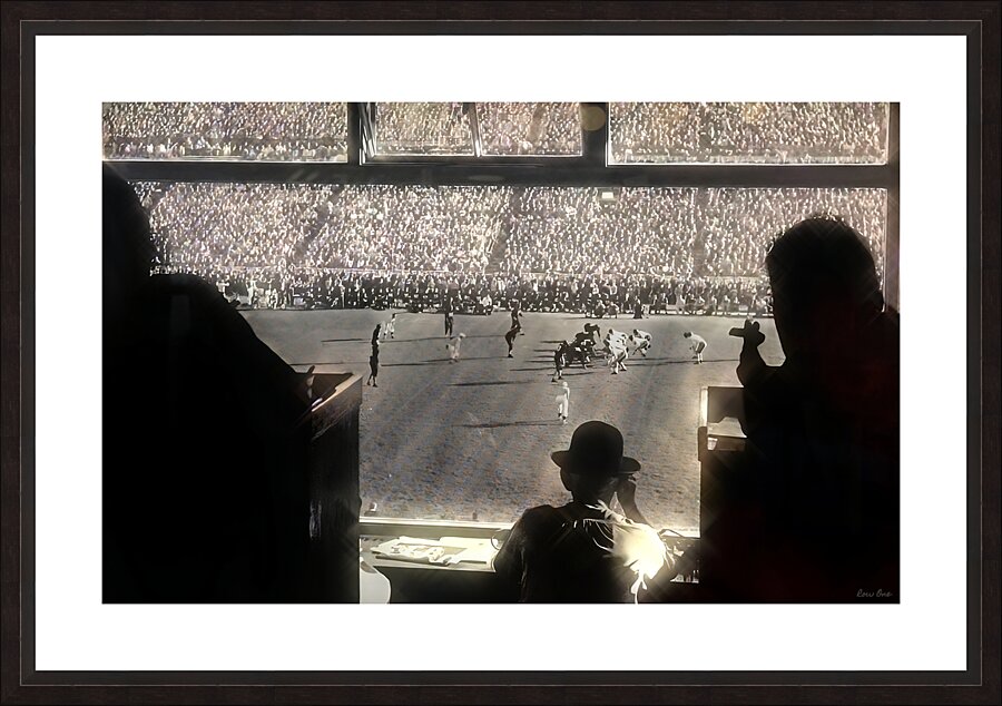 through the pressbox vintage football art Picture Frame print