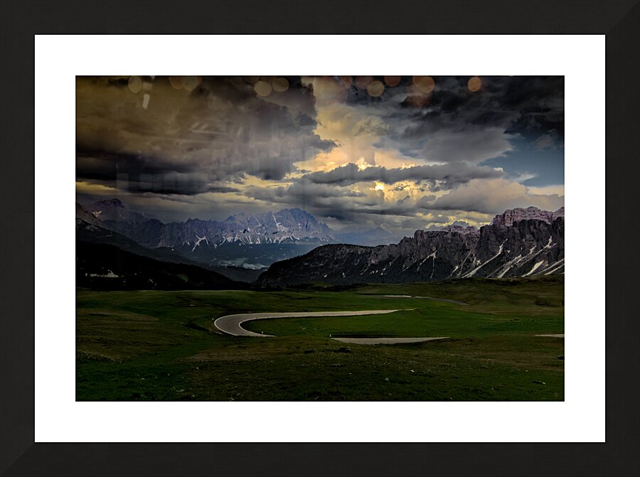 Passo Giau Curved Road at Sunset Picture Frame print