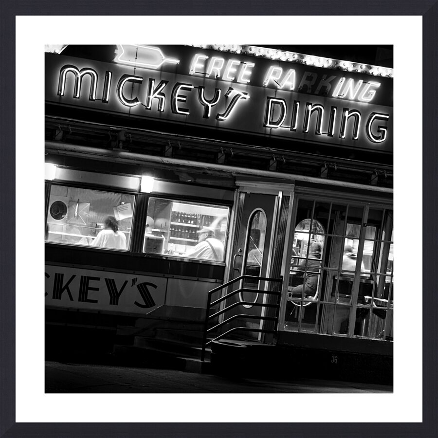 mickeys dining car at night  square 1731 Mickeys Picture Frame print