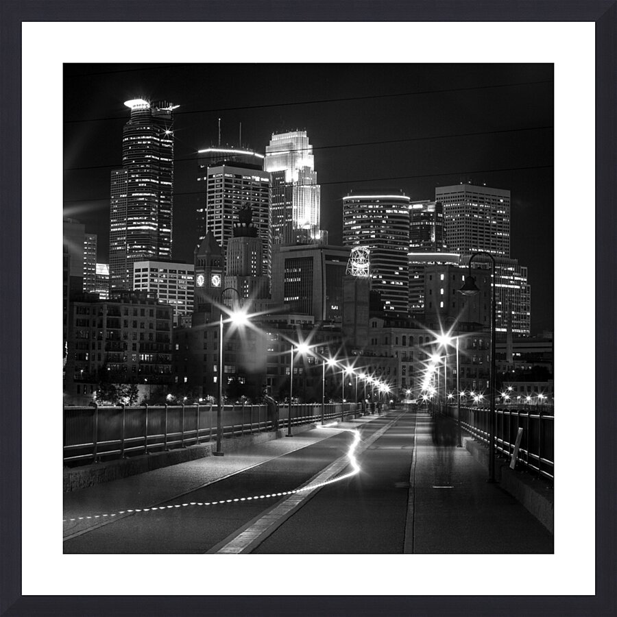 minneapolis skyline from stone arch bridge  squar Picture Frame print