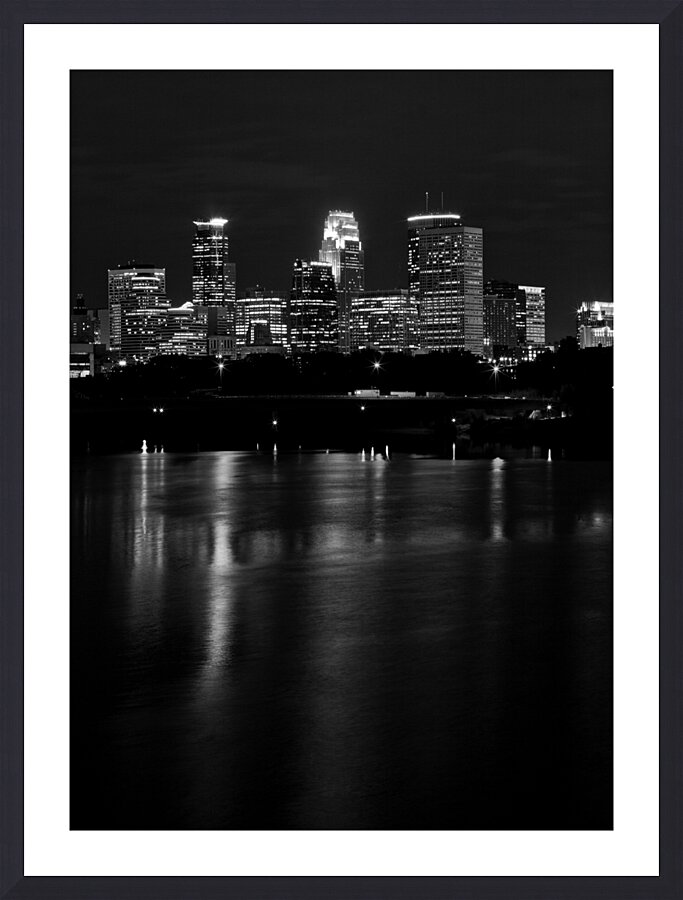 minneapolis skyline at night  vertical 1681 Antho Picture Frame print