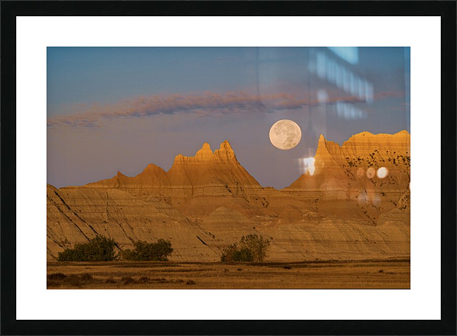 Moonset over Badlands Picture Frame print