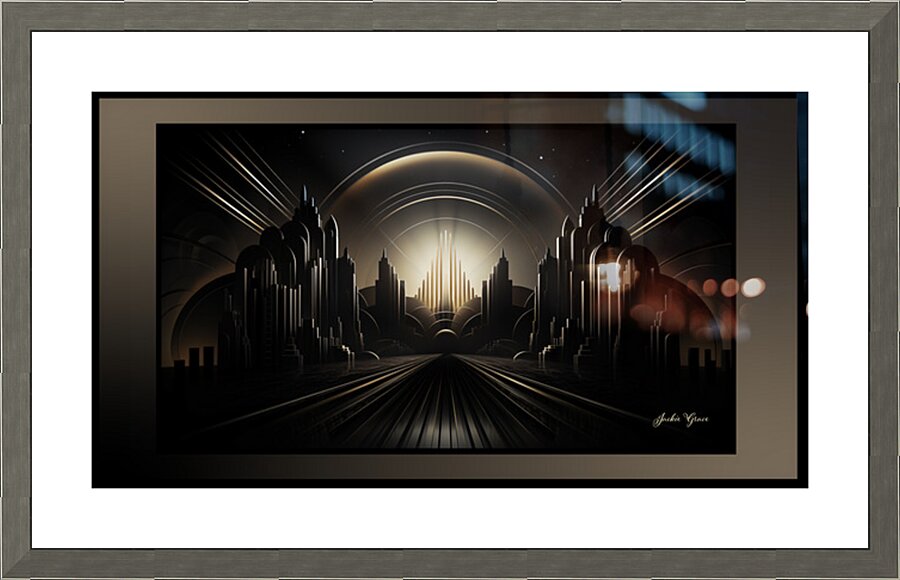 Deco City Night Scape   Picture Frame print