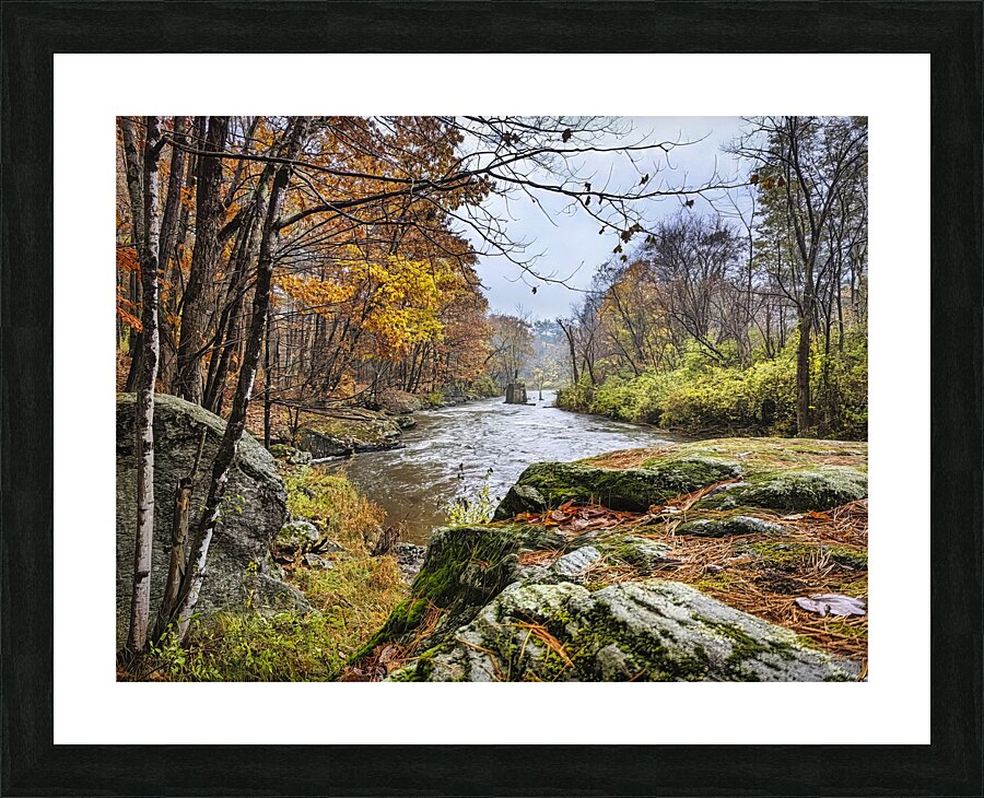Echoes of Autumn on the Paper Mill Trail - Maine River Wall Art Picture Frame print
