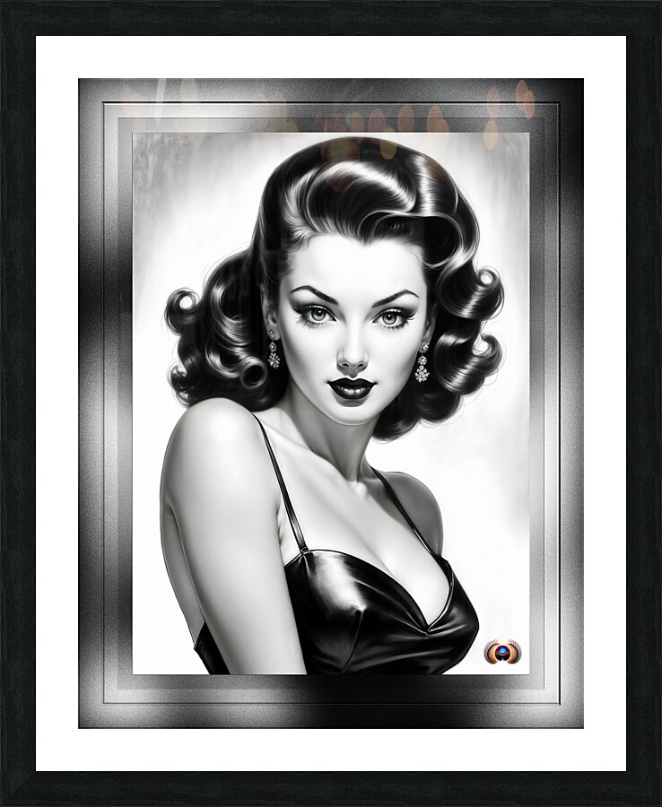 The Stunning Alicia Amia Gorgeous AI Concept Art Illustration Pin Up Girl Portrait by Xzendor7 Picture Frame print