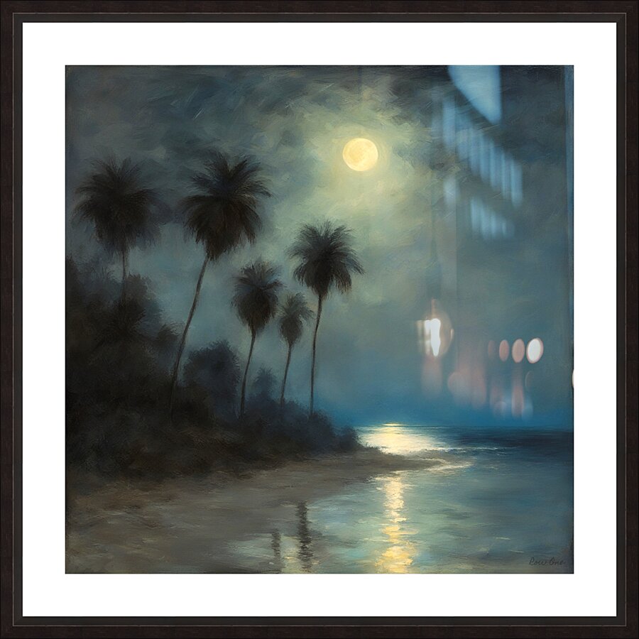 palm trees and moon at night Picture Frame print