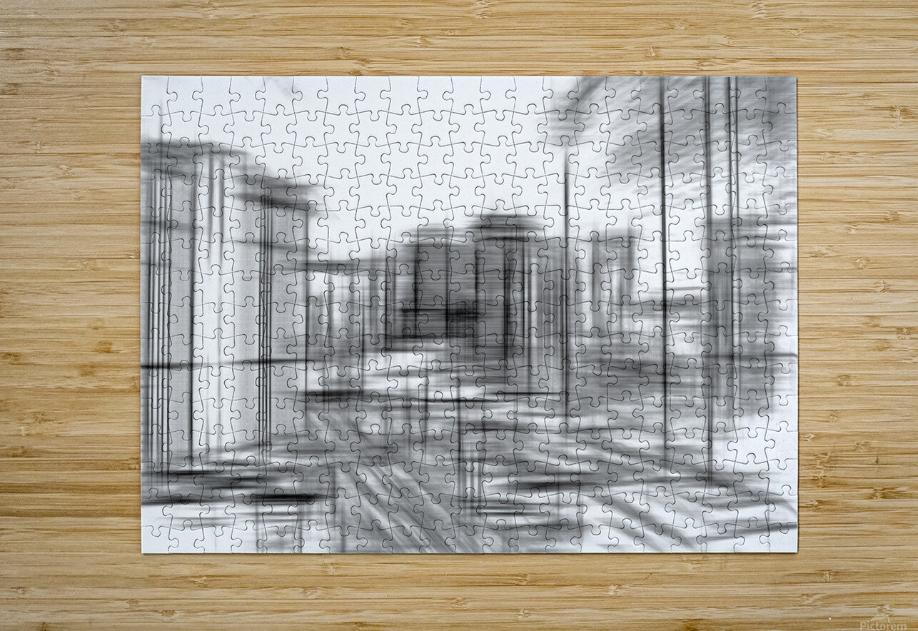 pencil drawing buildings in the city in black and white   HD Metal print with Floating Frame on Back
