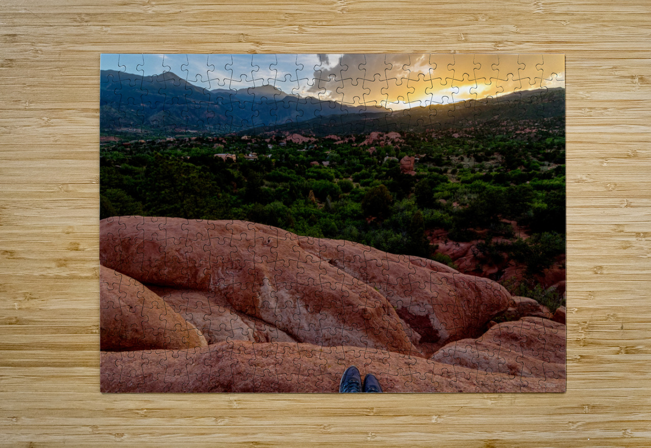 Feet On The Mountain Ledge At Sunset Jennifer White Puzzle printing