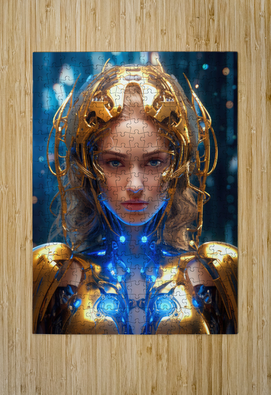 The Future of AI 50 Cyborg Gold and Blue Matthias Hauser Puzzle printing