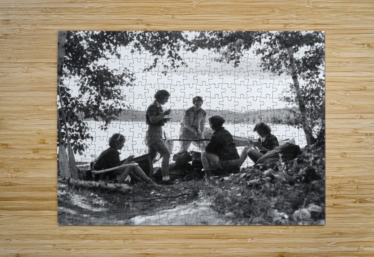 1930s 5 GIRLS AROUND CAMP FIRE ALGONQUIN PARK CA 177711 Panoramic Images Puzzle printing
