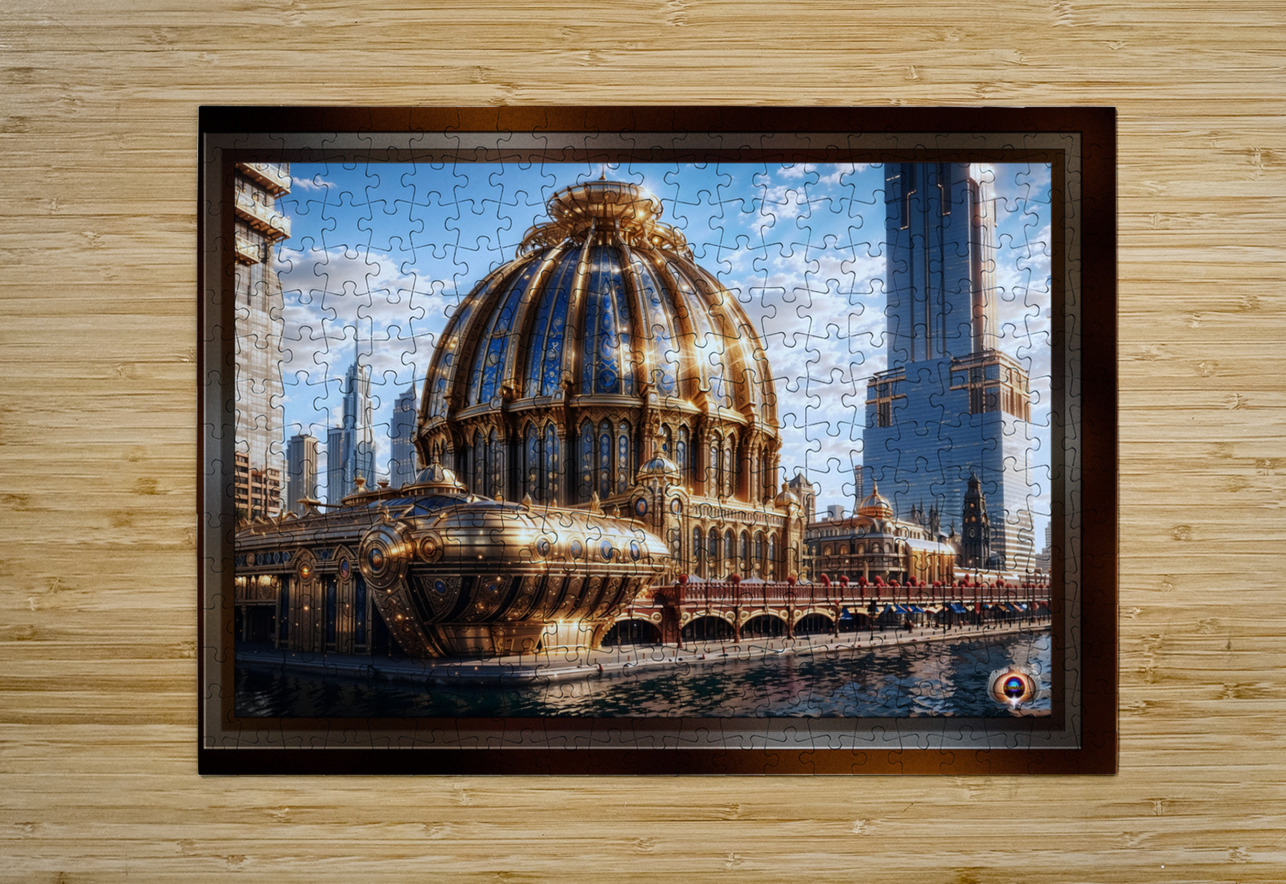 The Golden Arkasian Pavilion Astonishing AI Concept Architectural Art by Xzendor7 xzendor7 Puzzle printing