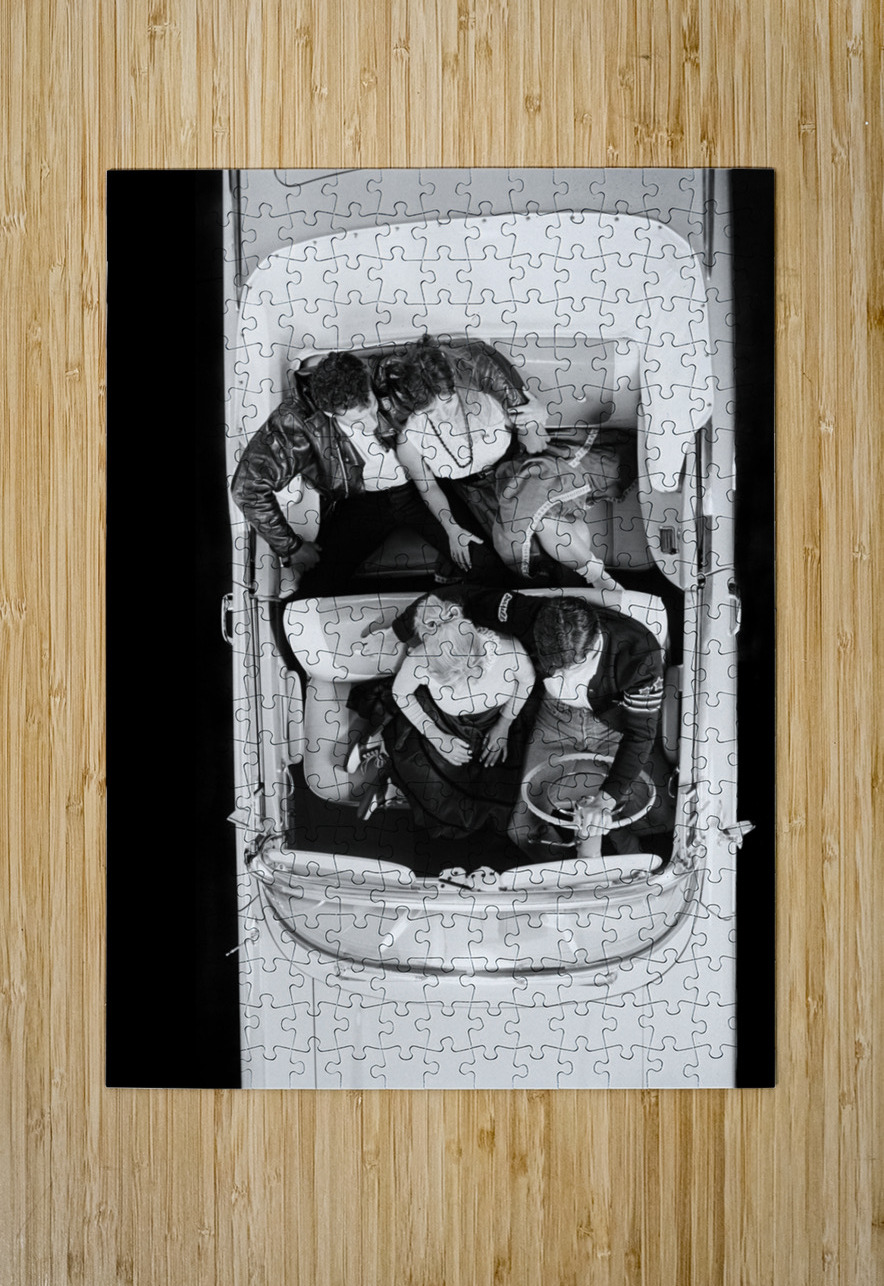 1950s TWO TEEN COUPLES IN CONVERTIBLE CAR 194090 Panoramic Images Puzzle printing