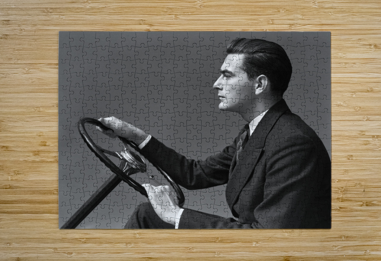 1930s-40s MAN WEARING SUIT AND TIE DRIVING 194394 Panoramic Images Puzzle printing