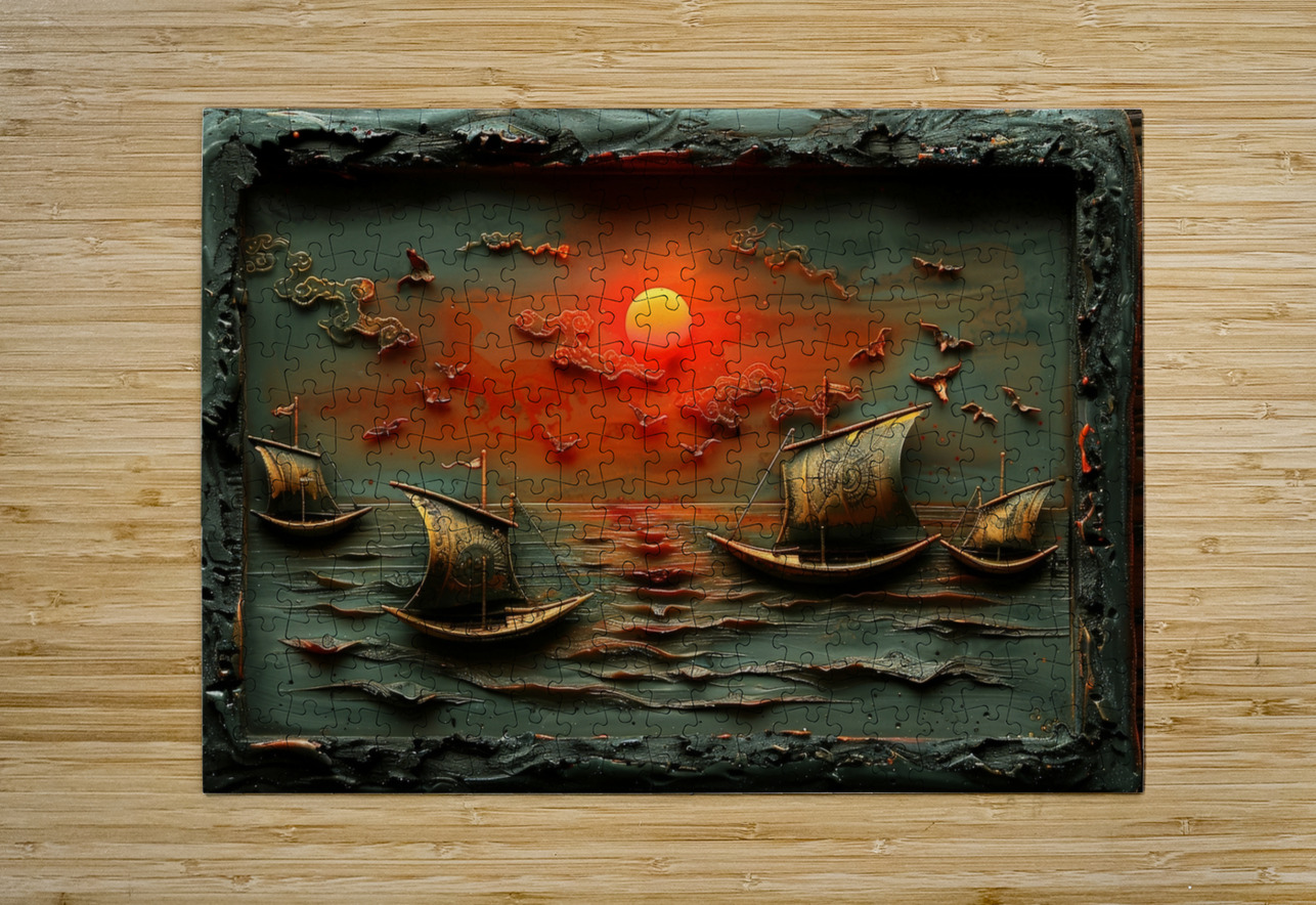 Enchanted Harbor at Dusk: A Wax Art Odyssey ArtisticAlkhemy AI Puzzle printing