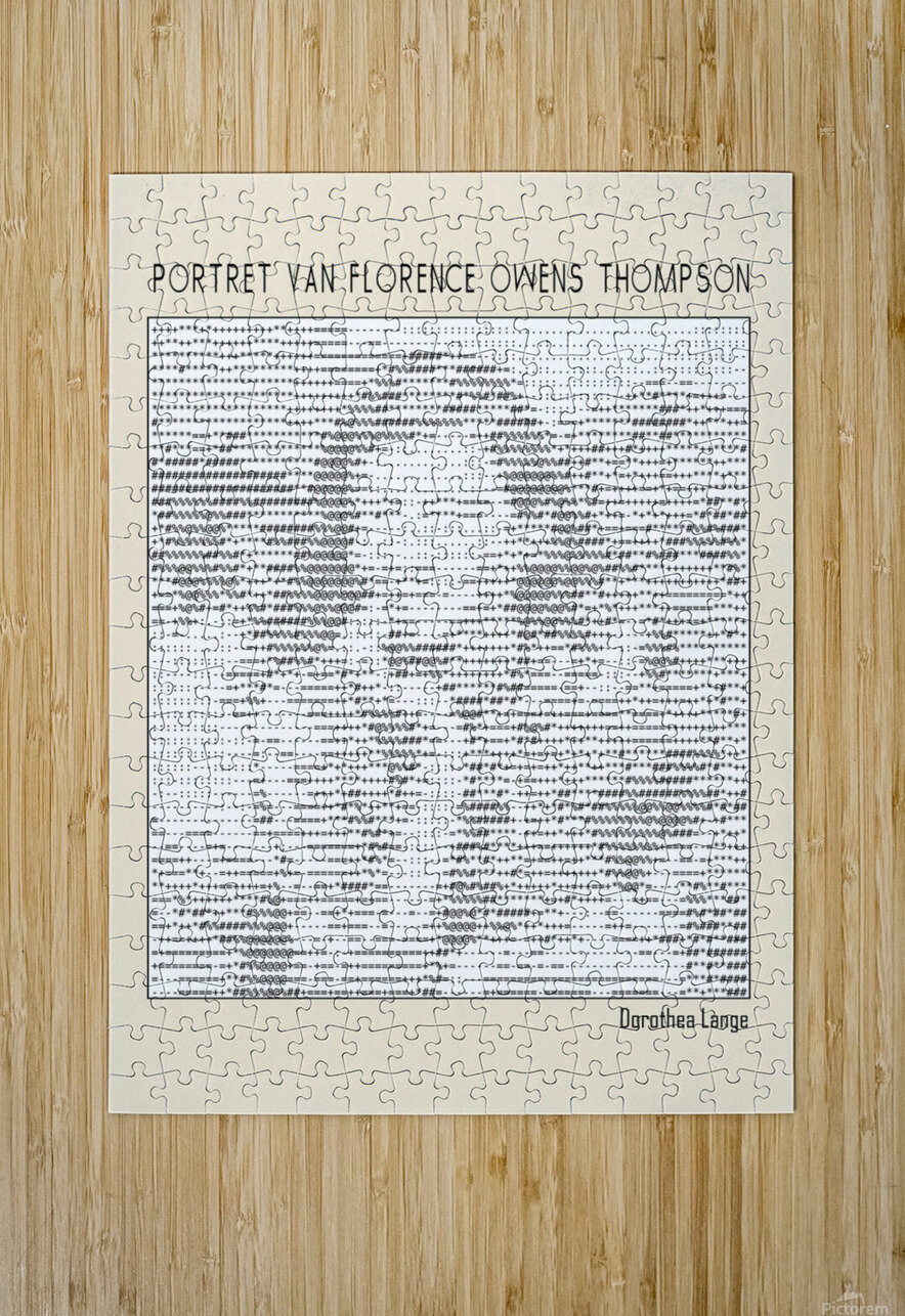Portret van Florence Owens Thompson ascii art Doa Project Puzzle printing