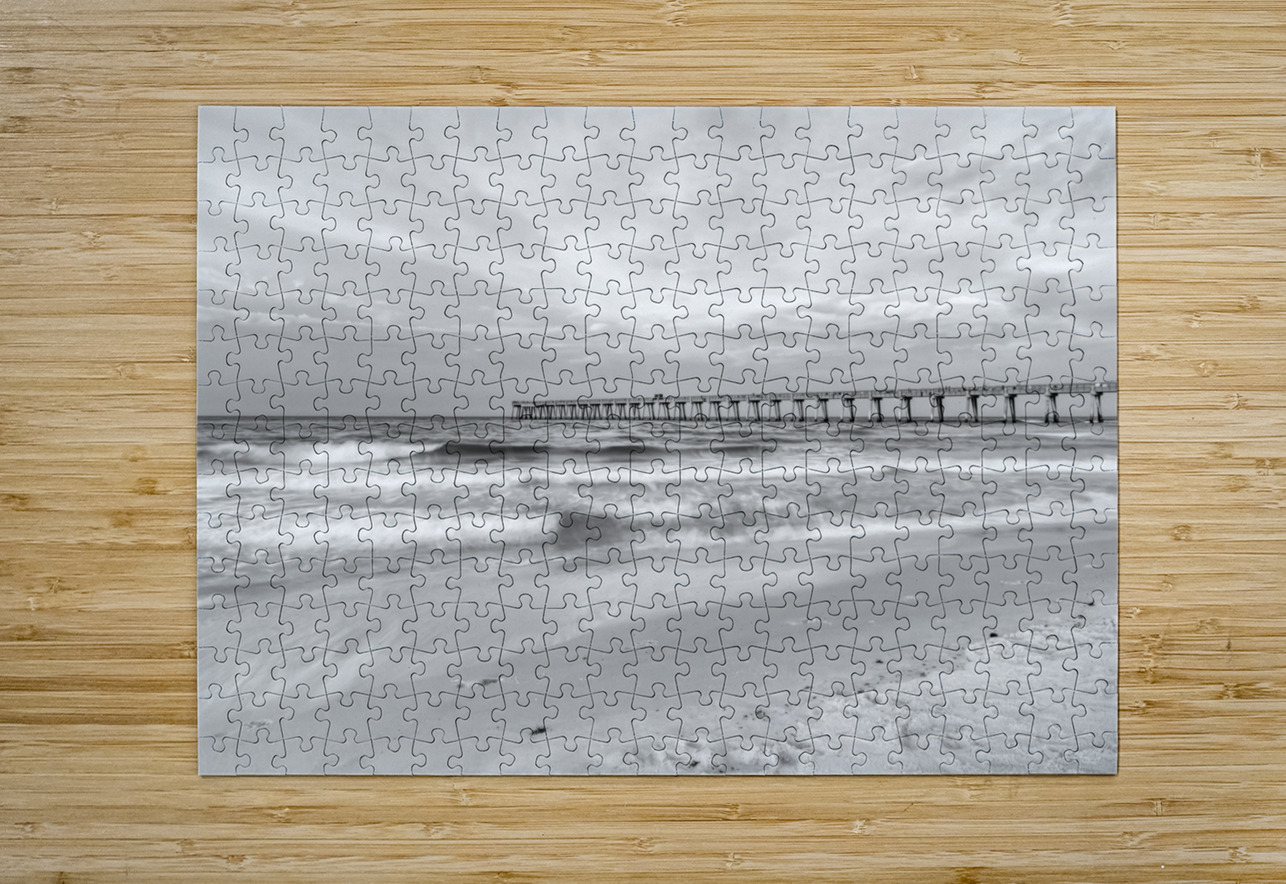 Rolling Waves Navarre Beach Pier Grayscale Jennifer White Puzzle printing