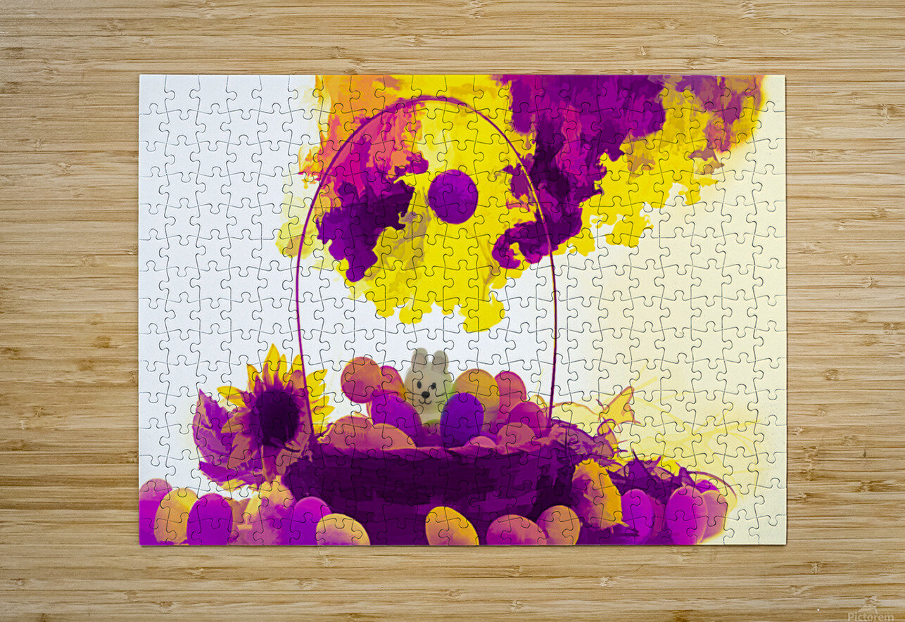 Artistic Easter basket white bunny in middle    paintography Daniel L Friend Puzzle printing