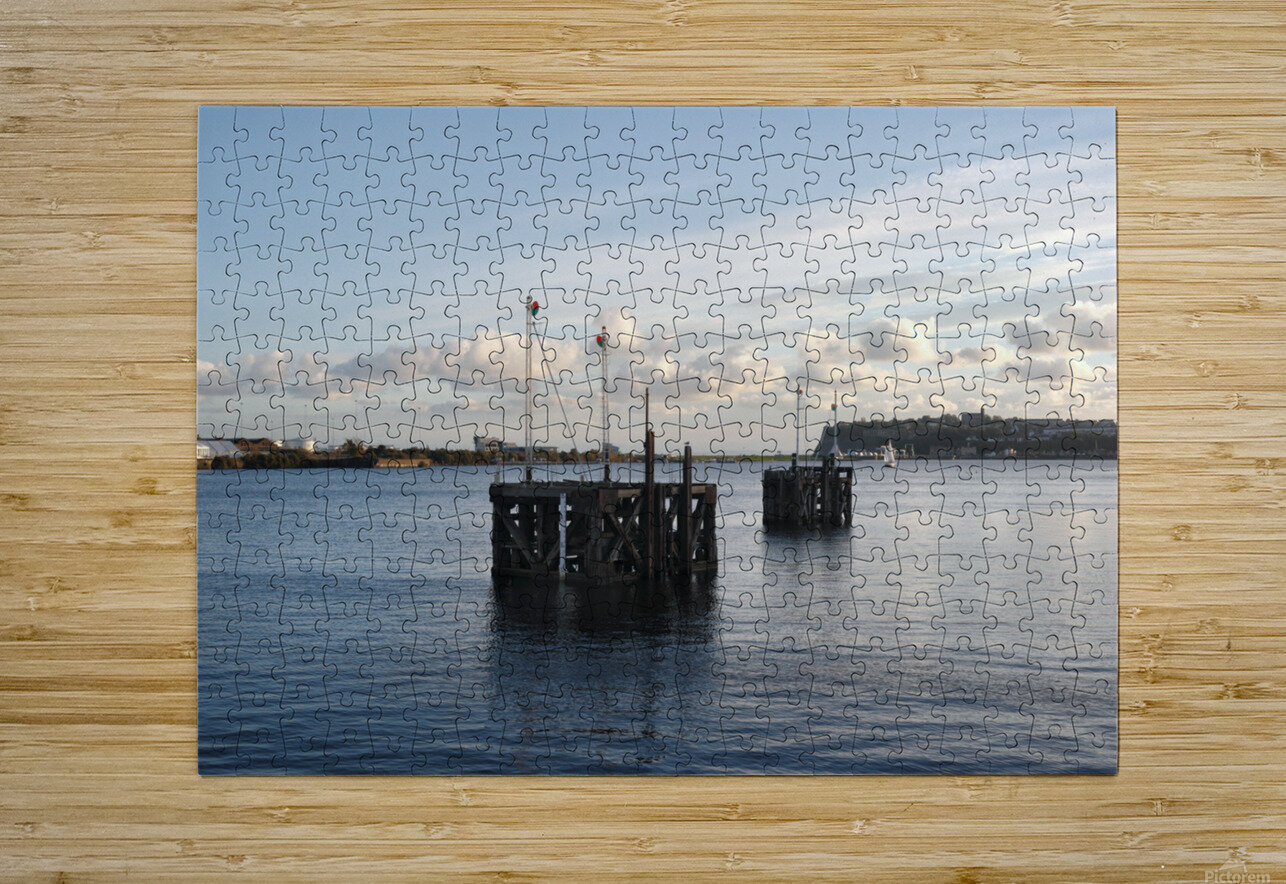 Cardiff Bay dusk wooden structures 1 Cofiant Images Puzzle printing