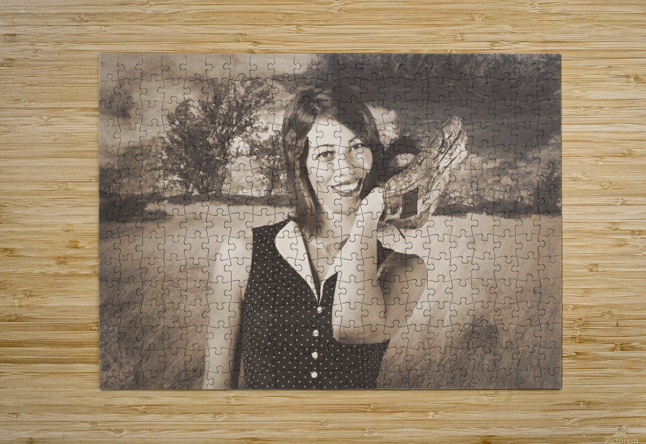 Retro pinup poster girl holding baseball in glove Jorgo Puzzle printing