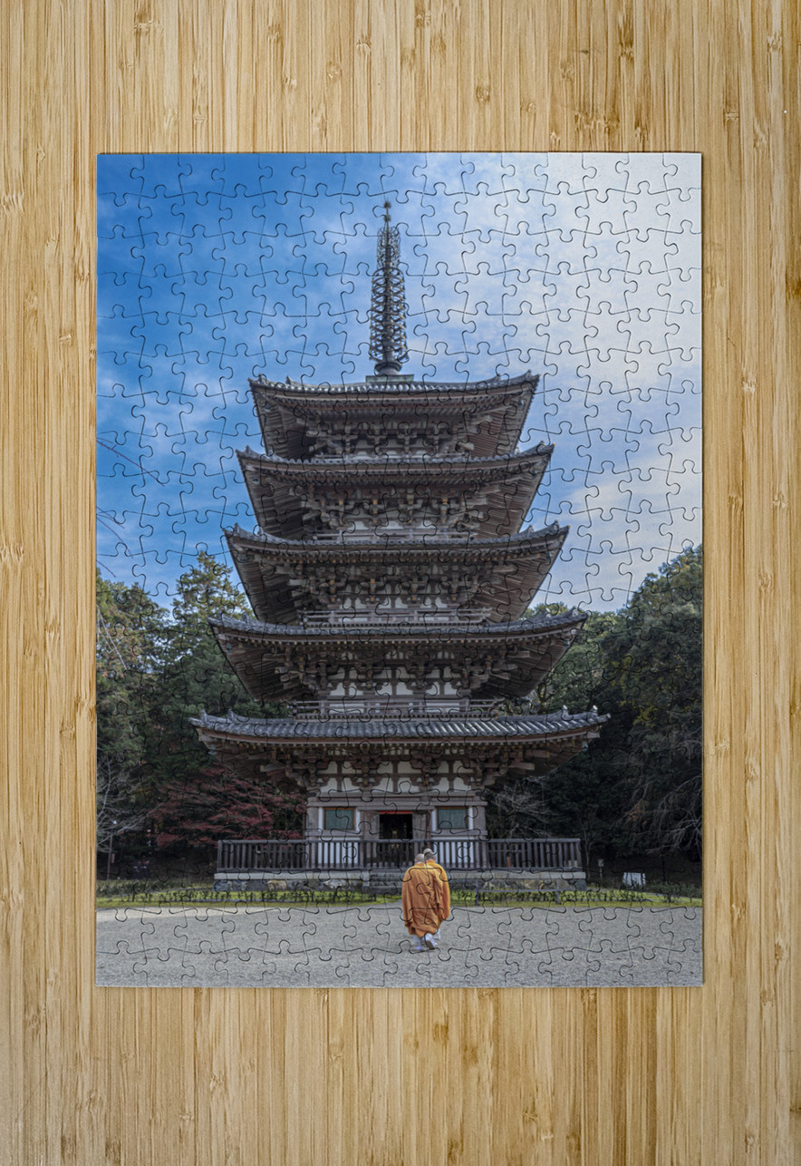 Five-storey pagoda of Daigo-ji Temple and monks  Gualtiero Boffi Puzzle printing