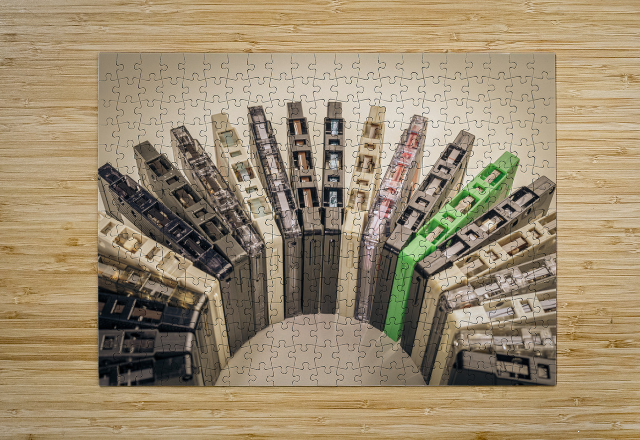 old cassettes arranged in an arc background Gualtiero Boffi Puzzle printing