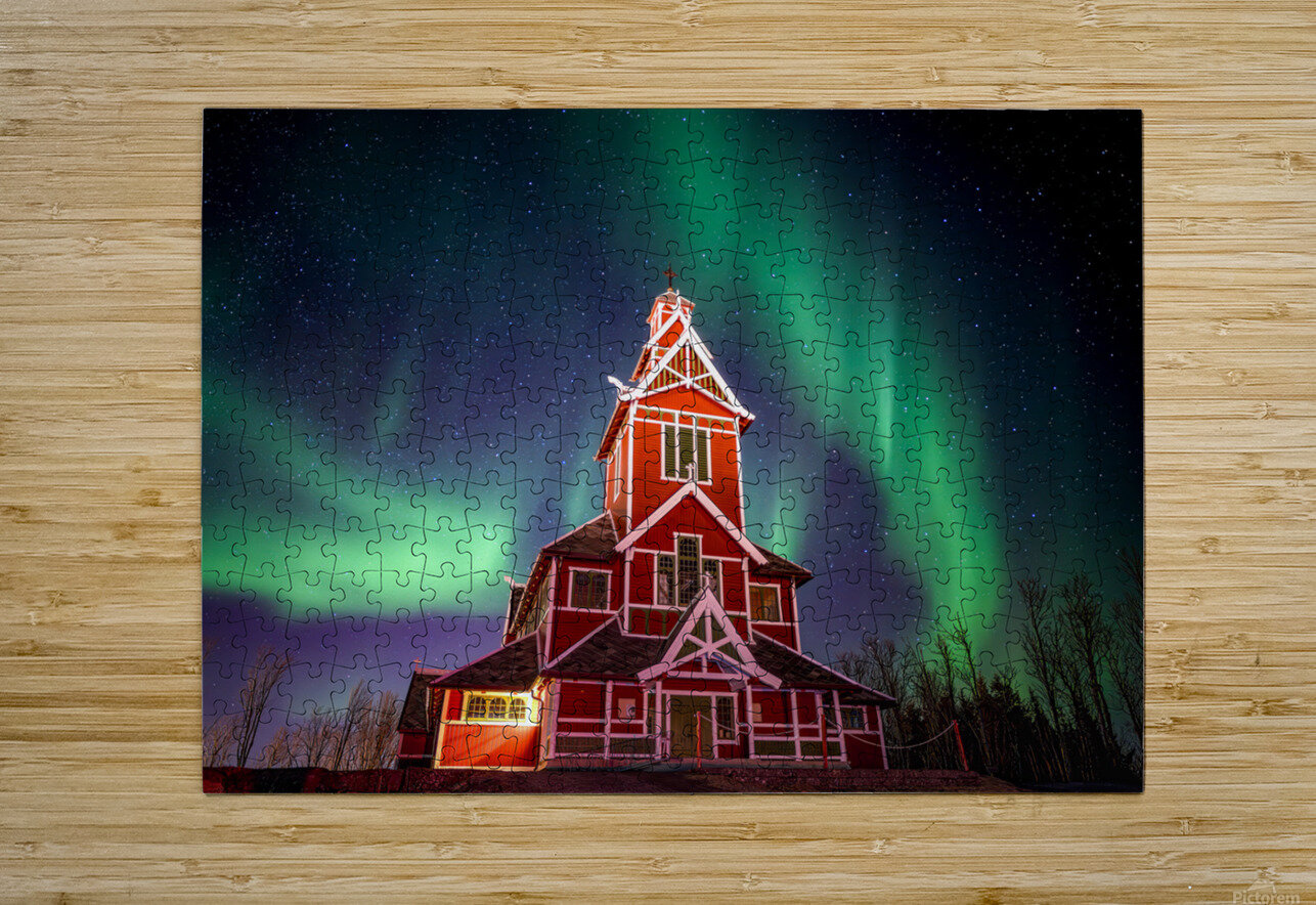 Northern Lights over Buknes Church Terry J Martin Puzzle printing