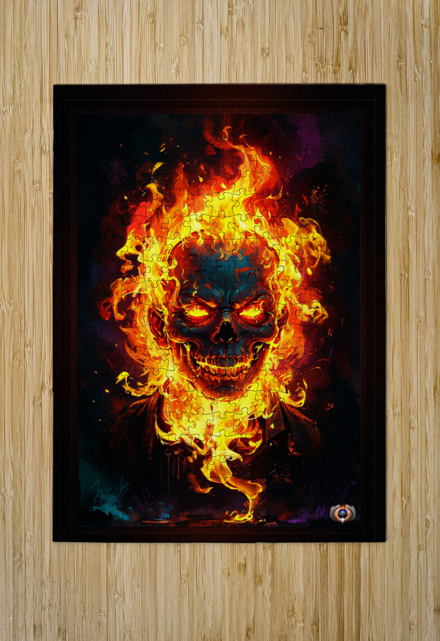 Fiery Flaming Skull Graffiti Abstract Frightening AI Concept Art by Xzendor7 xzendor7 Puzzle printing