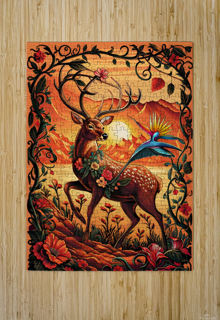 A majestic deer decorated with flowers and leaves Kamal bouchtaoui Puzzle printing