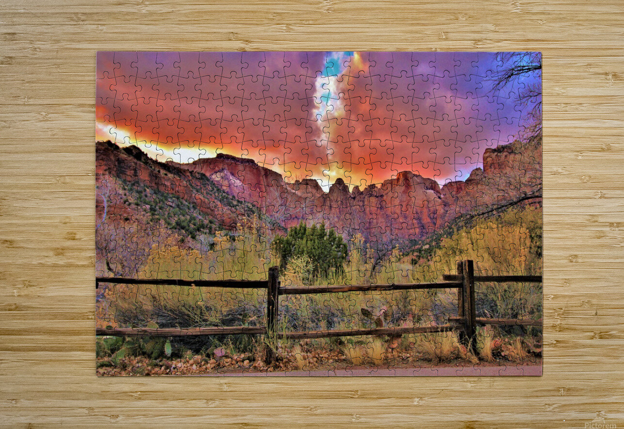 sunset zion fence Marolf Photography Puzzle printing