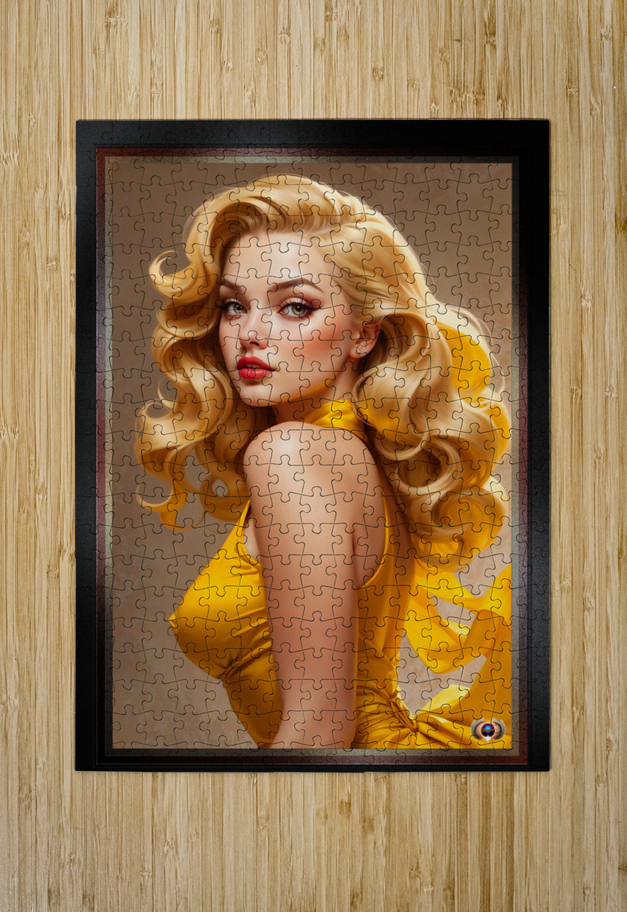 Her Golden Color Mesmerizing Pin Up Girl AI Concept Art Portrait by Xzendor7 xzendor7 Puzzle printing