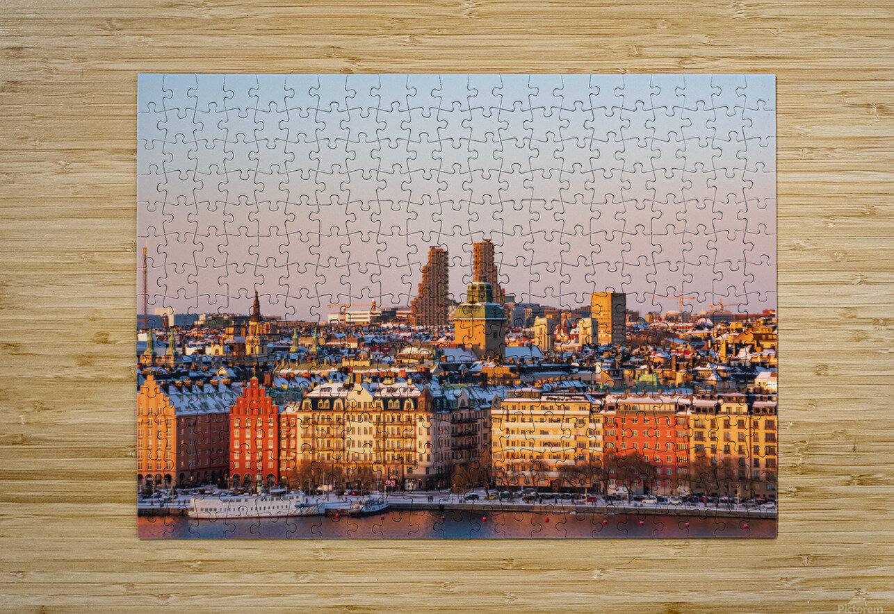 Sunset over Kungsholmen Stockholm Sweden with historic colorful buildings and Norra tornen. John Nilsson Puzzle printing