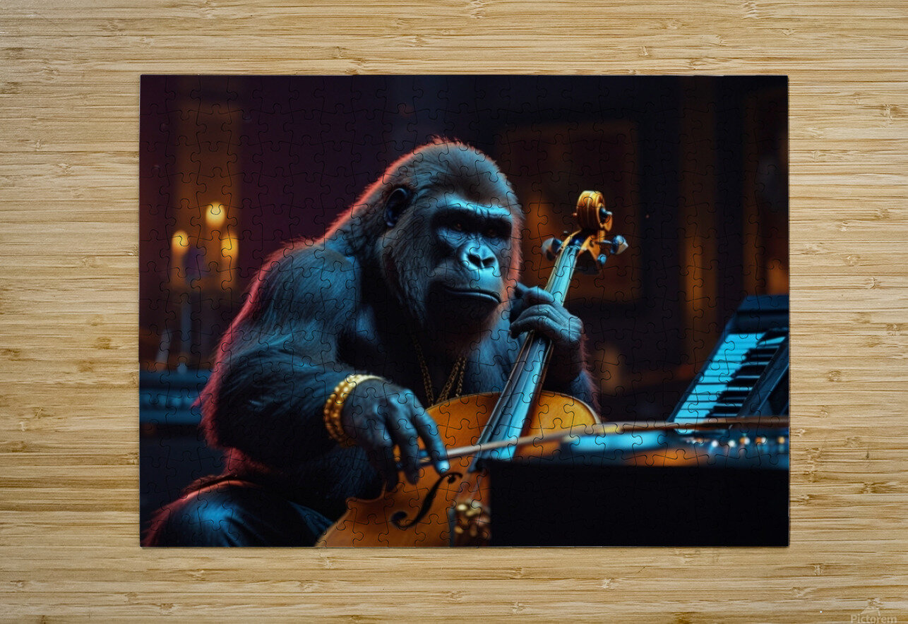 Cello playing gorilla with gold jawad Puzzle printing